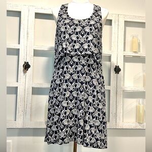 Crown & Ivy Elephant Sundress Scoop Neck Layered Look Dark Blue & White Size 8